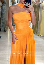 Orange A-Line Column Off the Shoulder Floor-Length Empire Prom Dresses with Scarf