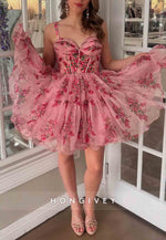Sleeveless Sweetheart Floral Print Pleated A-Line Short Homecoming Dresses