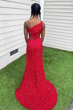 One Shoulder Formal Dress Sequin Prom Dress Mermaid with Slit