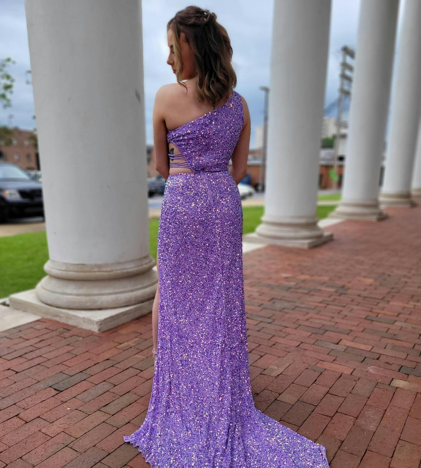 One Shoulder Formal Dress Sequin Prom Dress Mermaid with Slit
