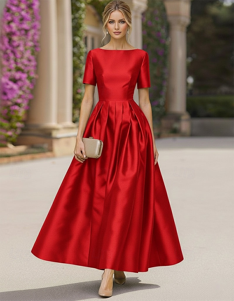 Half Sleeve A-Line Ankle-Length Evening Dress