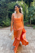 Cantaloupe Orange Ruched A-Line Corset Tiered Long Party Dresss