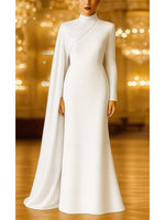 Side Draping Trumpet High Neck Long Sleeve Glittering Evening Gown with Cape