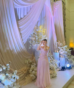 Off the Shoulder Pink Sleeveless A-Line Sequins Sparkle Evening Dress