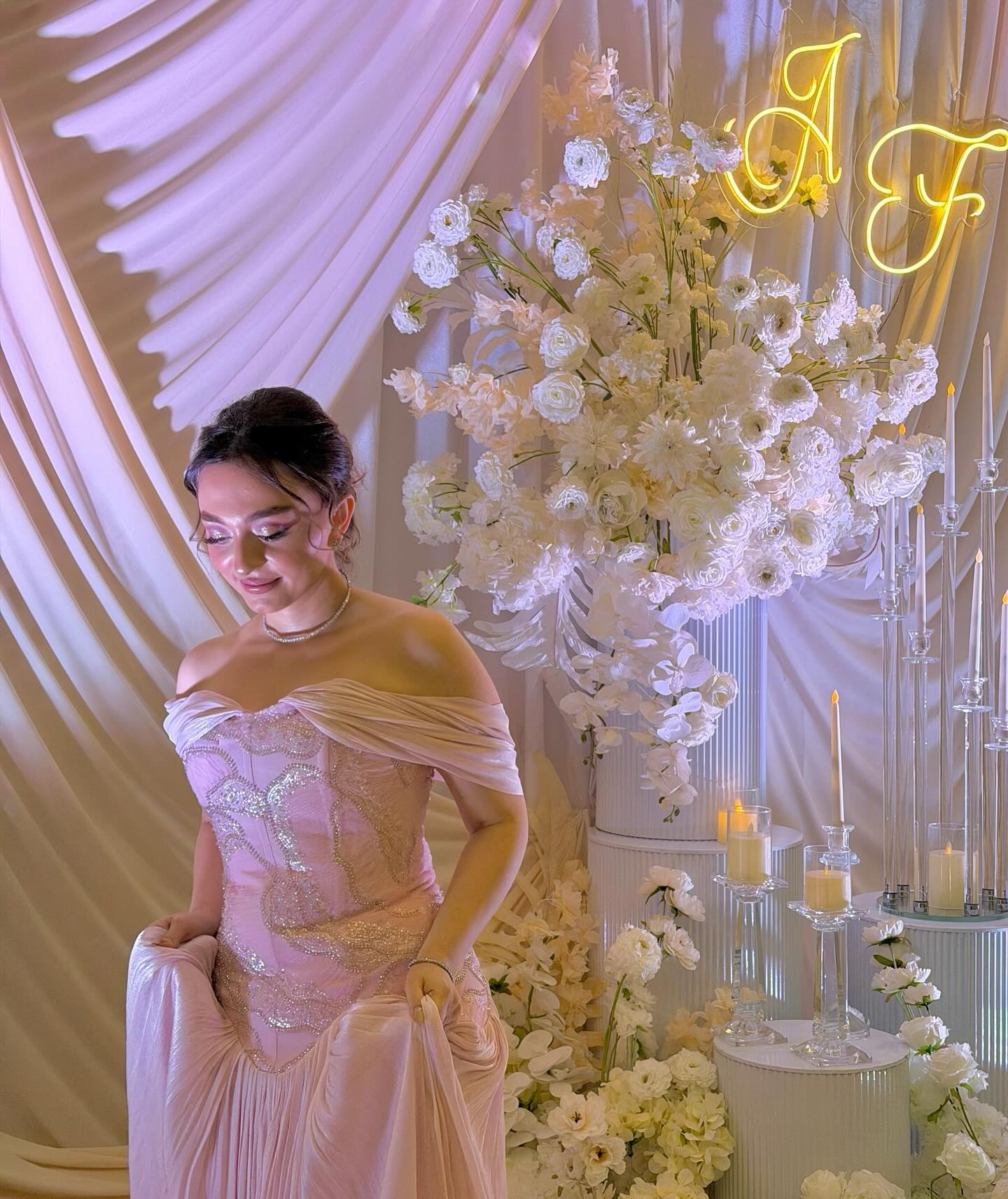 Off the Shoulder Pink Sleeveless A-Line Sequins Sparkle Evening Dress