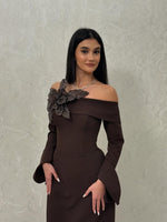 Off the Shoudlder Sequins Flowers Long Sleeve A-Line Evening Dress