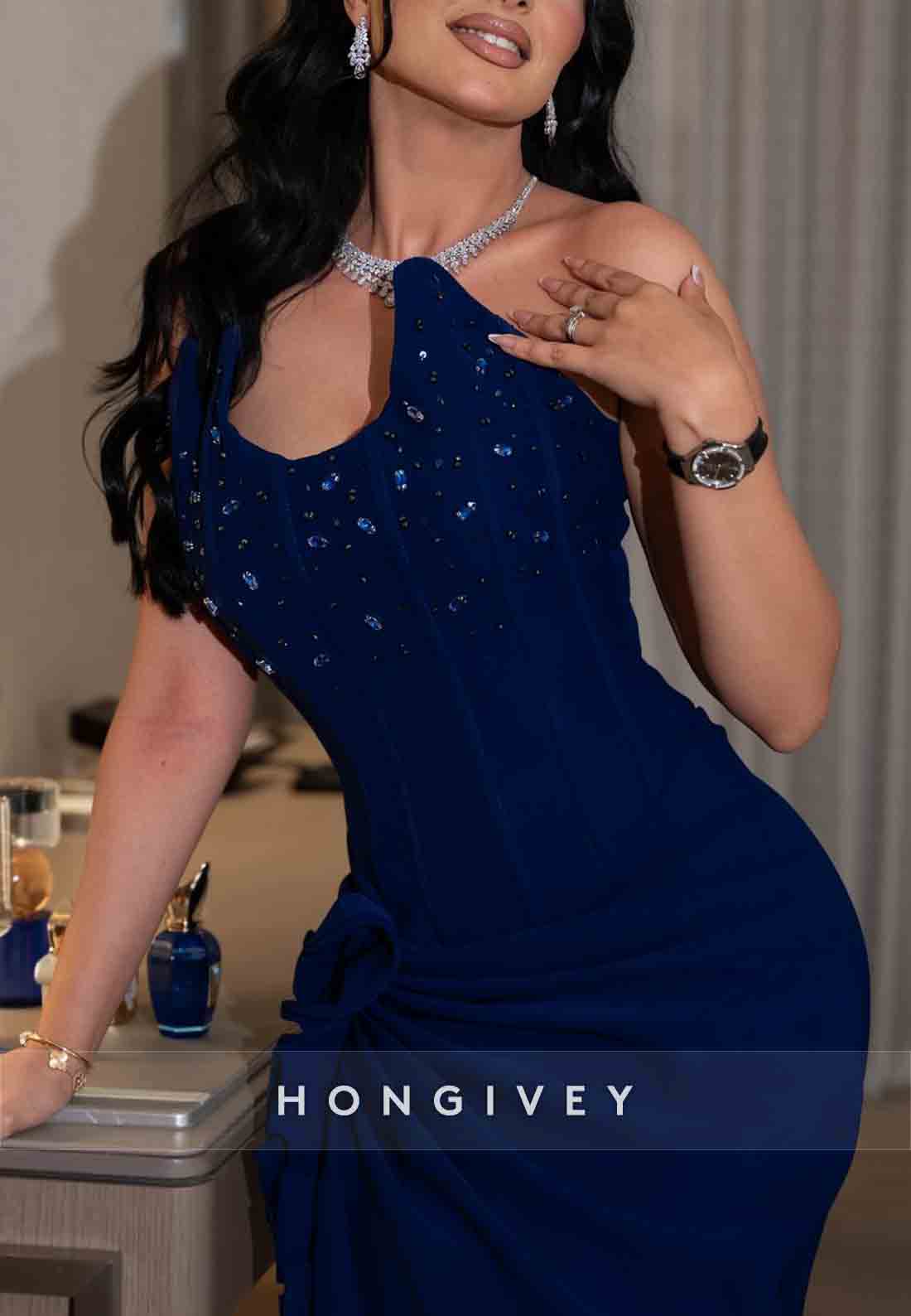 Royal Blue Strapless Ruched Trumpet Floor-Length Evening Gowns