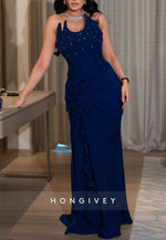 Royal Blue Strapless Ruched Trumpet Floor-Length Evening Gowns