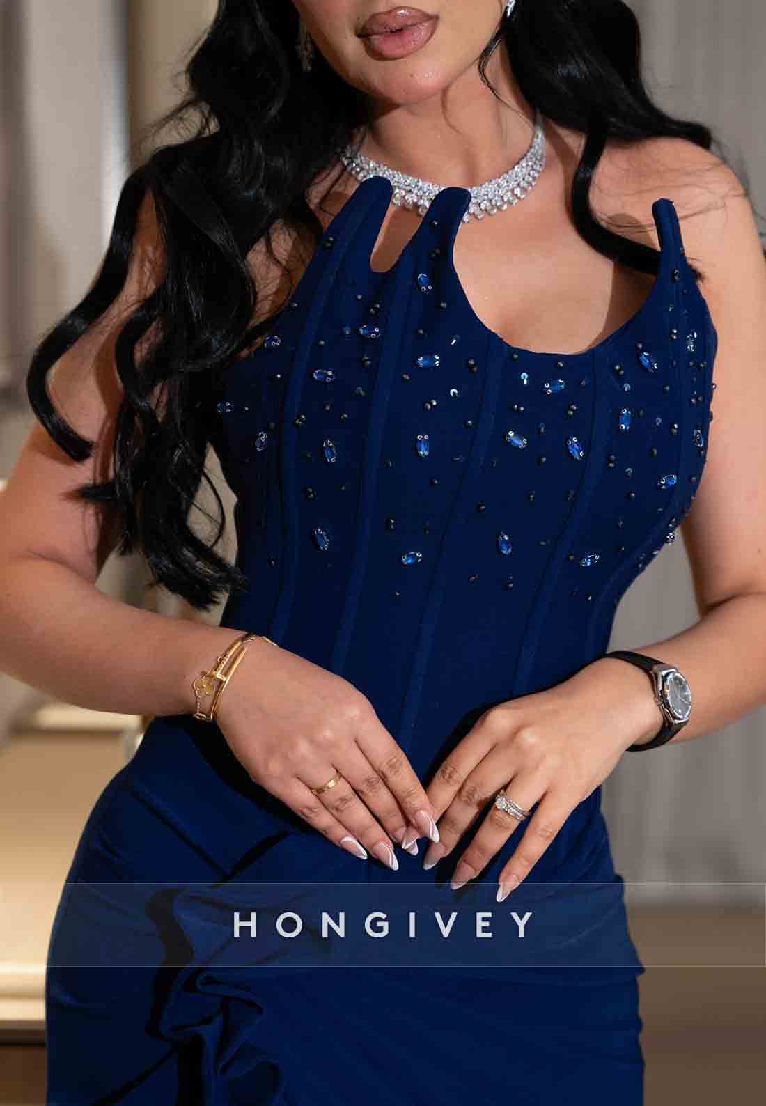 Royal Blue Strapless Ruched Trumpet Floor-Length Evening Gowns