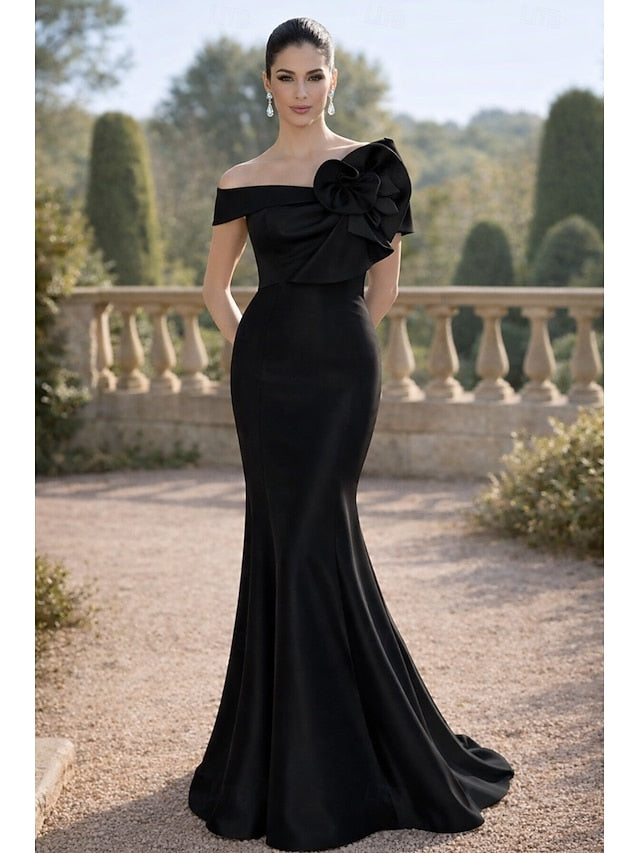 Flowers Off the Shoulder Sleeveless Mermaid Evening Dress