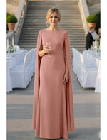 Cape Sleeve Floor-Length Mermaid Evening Gown Mother of the Bride Dress