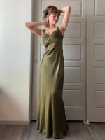 Philomena | Olive Green Sheath Satin Beaded Long Prom Dresses