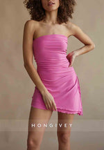 Simple Strapless Asymmetrical Pleated Simple Mini Homecoming Dress