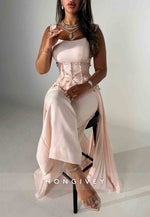 Jumpsuit Light Pink Sleeveless Regular Straps Evening Gowns with Beading