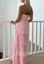Chic Sweetheart A Line Pink Floor-Length Empire Prom Dress with Ruffles