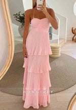 Chic Sweetheart A Line Pink Floor-Length Empire Prom Dress with Ruffles