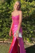 Gorgeous Mermaid Spaghetti Straps Fuchsia Long Prom Dress with Appliques
