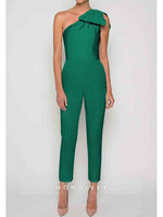 One Shoulder Bow Jumpsuit Detachable Evening Dress