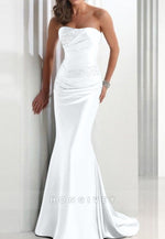 Sweep Train Trumpet Sweetheart Strapless Pleated Appliqued Evening Gowns