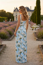 Square Neck Sleeveless Mermaid Flowers Floral Print Evening Dress
