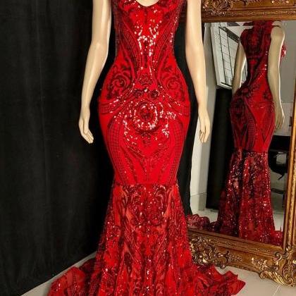 Dark Red Sparkly Sequin Lace Mermaid V Neck Prom Dresses Long For Women Simple Formal Evening Gowns Tight Party Dress