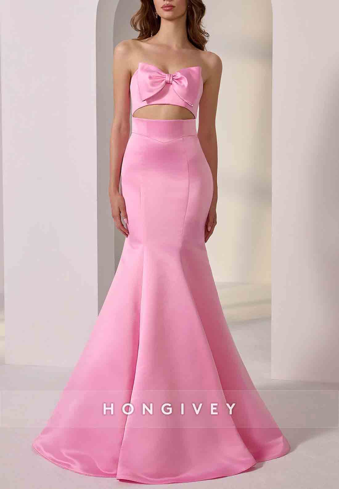 Cute Satin Floor-Length Back Zipper Strapless Mermaid Prom Dresses