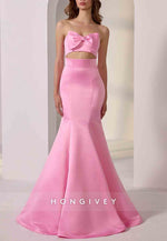 Cute Satin Floor-Length Back Zipper Strapless Mermaid Prom Dresses