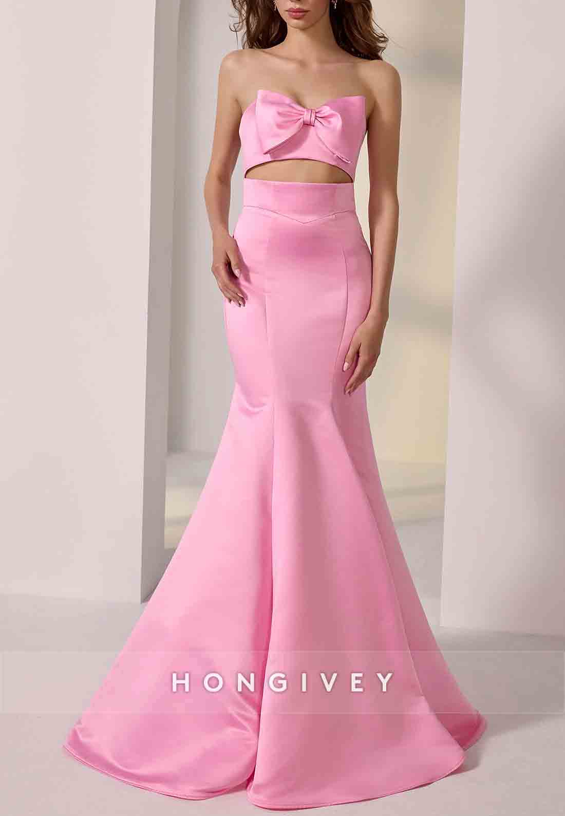 Cute Satin Floor-Length Back Zipper Strapless Mermaid Prom Dresses