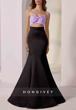 Cute Satin Floor-Length Back Zipper Strapless Mermaid Prom Dresses