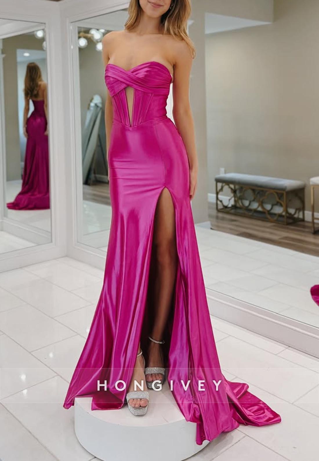 Sweetheart Ruched High Slit Mermaid Sexy Evening Prom  Dresses