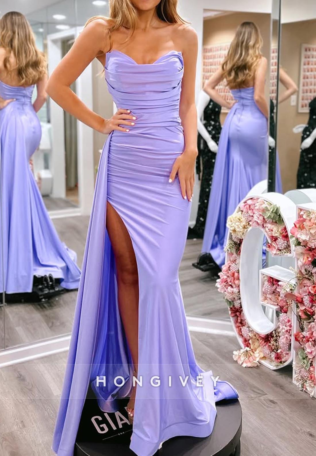 Sweetheart High Slit New Mermaid Holiday  Prom Dresses With Sweep Train