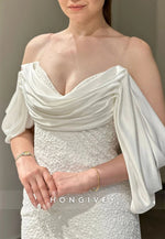 Off-Shoulder Ruched Mermaid Floor-Length Evening Gowns with Beading