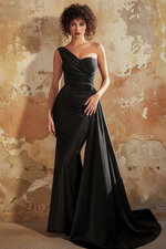 Side-Sash One-Shoulder Long Prom Dress