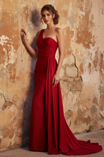 Side-Sash One-Shoulder Long Prom Dress
