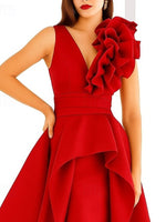 V Back Ruched Floor-Length A-Line V-Neck Sleeveless Evening Gowns