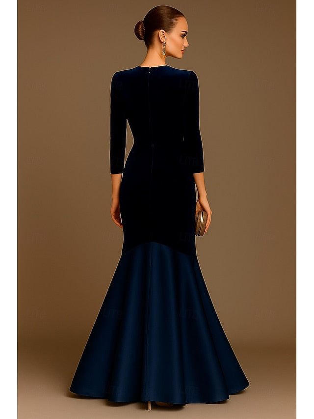 V-Neck Long Sleeve Mermaid Ruffle Evening Gown Mother of the Bride Dress