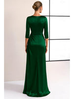 O-Neck Flowers 3/4 Sleeve Mermaid Floor-Length Evening Dress