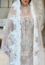 Lace High Neck Mermaid Corset Long Sleeves Illusion Wedding Dresses
