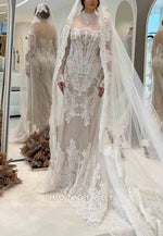 Lace High Neck Mermaid Corset Long Sleeves Illusion Wedding Dresses