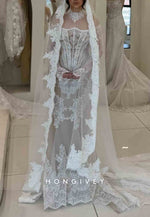 Lace High Neck Mermaid Corset Long Sleeves Illusion Wedding Dresses