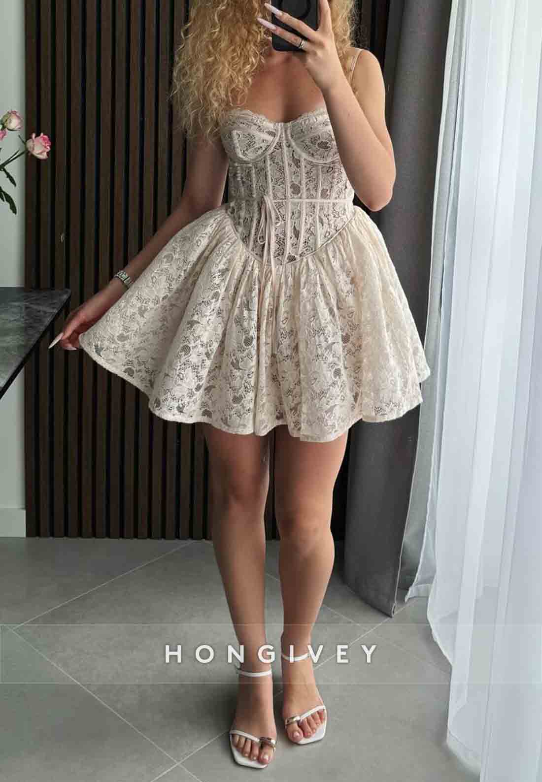 Lace Princess Spaghetti Straps Sleeveless Short Homecoming Dress