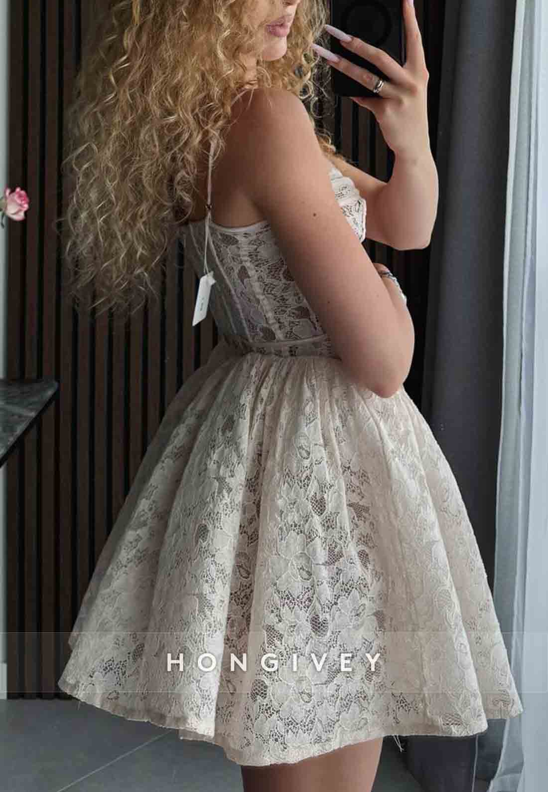 Lace Princess Spaghetti Straps Sleeveless Short Homecoming Dress