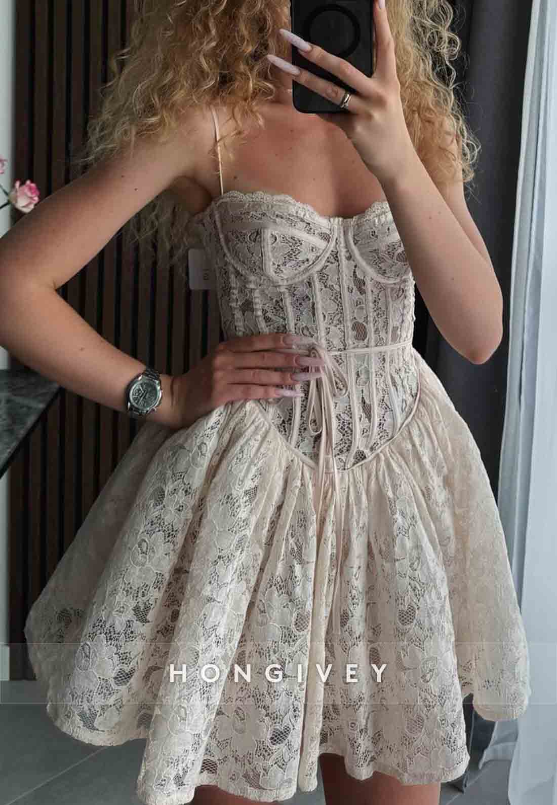 Lace Princess Spaghetti Straps Sleeveless Short Homecoming Dress