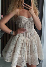 Lace Princess Spaghetti Straps Sleeveless Short Homecoming Dress