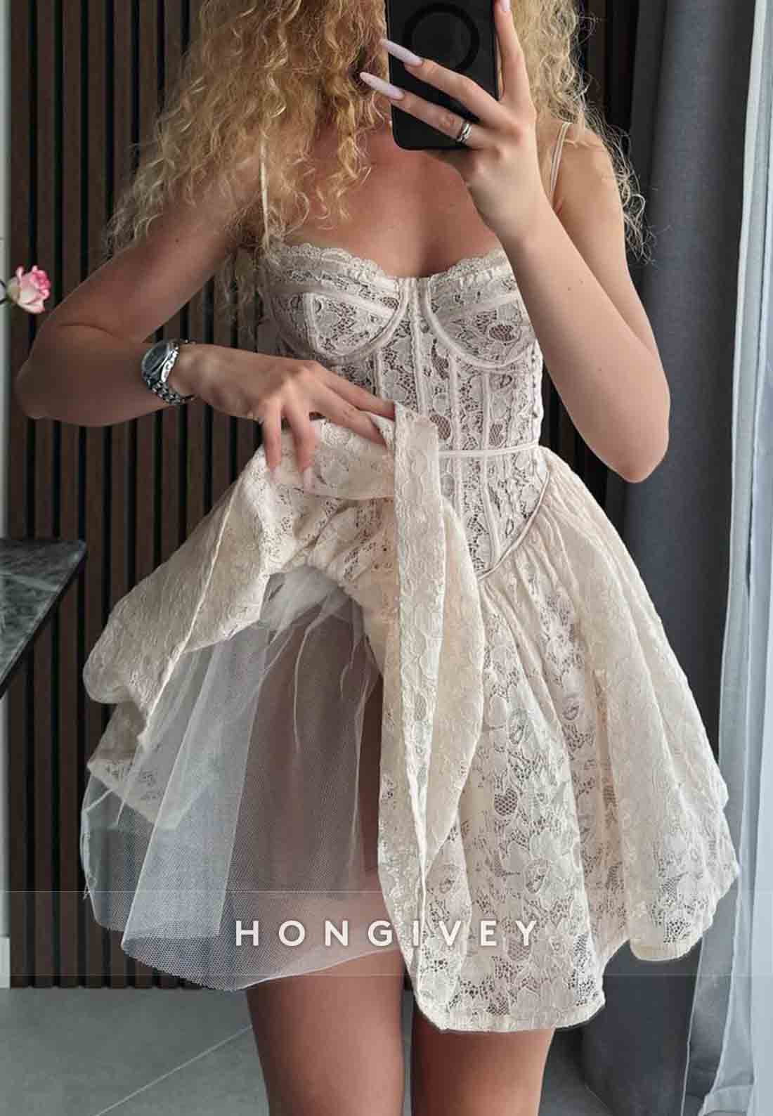 Lace Princess Spaghetti Straps Sleeveless Short Homecoming Dress