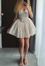 Lace Princess Spaghetti Straps Sleeveless Short Homecoming Dress