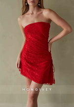 Simple Strapless Asymmetrical Pleated Simple Mini Homecoming Dress
