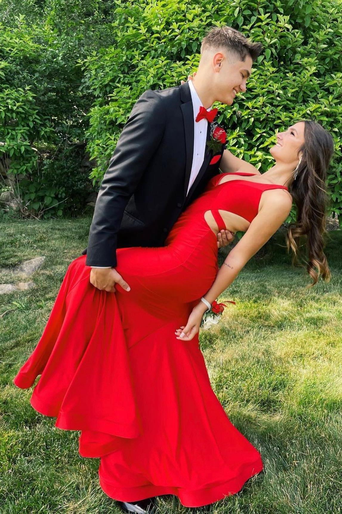 V Neck Blue Mermaid Prom Dresses Sleeveless Long Formal Dress