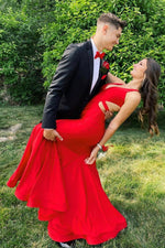 V Neck Blue Mermaid Prom Dresses Sleeveless Long Formal Dress