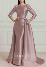 3/4 Sleeve Satin Detachable Bateau Neck Trumpet Evening Gown